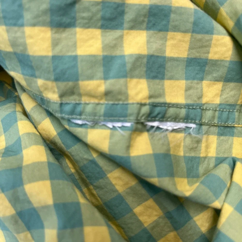 J.Crew Shirt Mens M Green Yellow Gingham Slim Fit Preppy Flex Washed Oxford